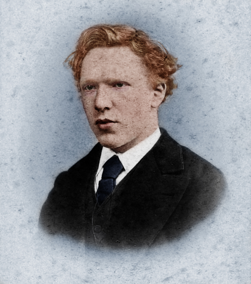 Fotografie colorata a lui Vincent Van Gogh cand avea 19 ani.  Este singura fotografie cunoscuta a artistului de renume mondial.